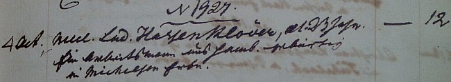 Nicolaus Ludewig Hassenklöver scheint beim Eintrag als kleiner Schutzbürger ein falsches Alter angegeben zu haben, denn er war 1823 erst 20 Jahre alt und nicht 23